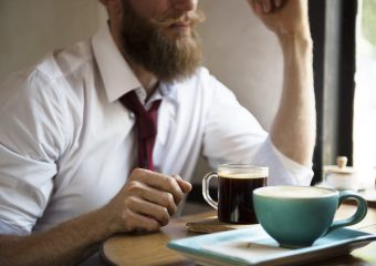 man drinking coffee